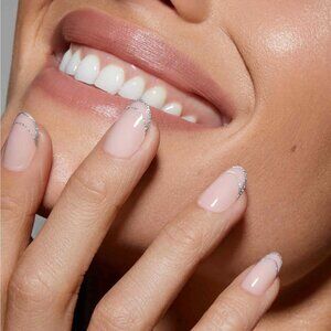 ❣️RARE Static Nails DOUBLE FRENCH DIAMOND, SILVER, Round Press On Nails NEW NIB